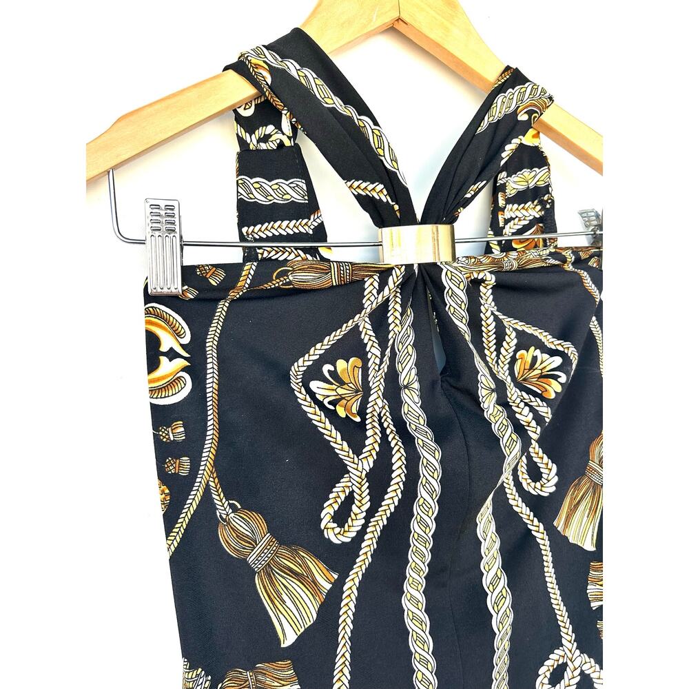 Vintage Y2K Cache Set Halter Top Mini Skirt Baroque Scarf Versace Medium 8 Gold - Picture 5 of 13